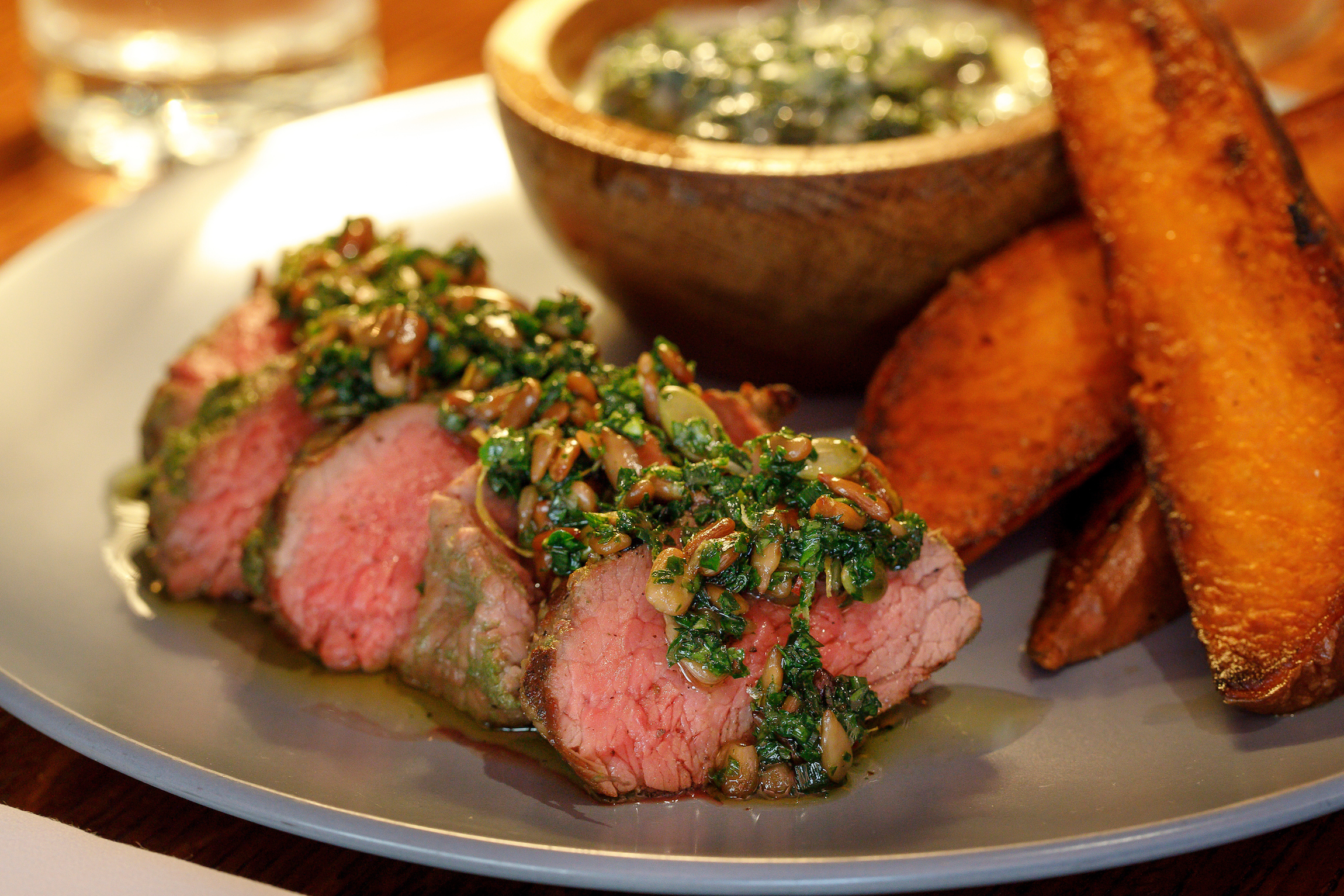 Grilled Hanger Steak With Sweet Potato “steak Fries” And Pumpkin Seed Chimichurri Edible Rhody